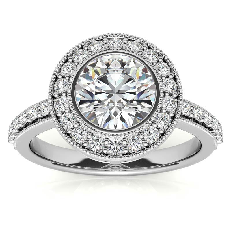 Round Halo Bezel Antique Moissanite Engagement Ring