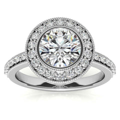 Round Halo Bezel Antique Moissanite Engagement Ring