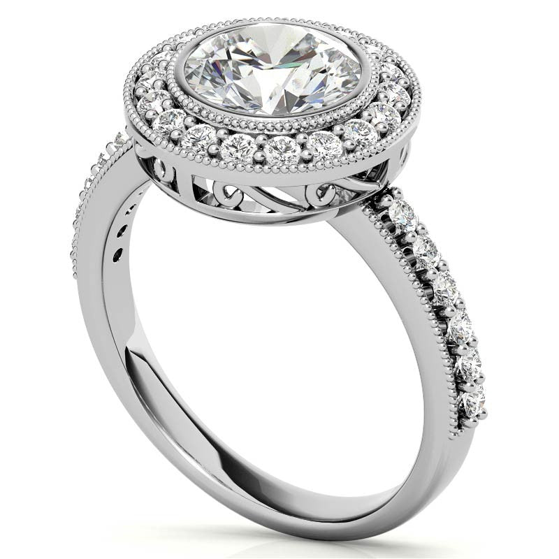 Round Halo Bezel Antique Moissanite Engagement Ring