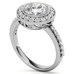 Round Halo Bezel Antique Moissanite Engagement Ring