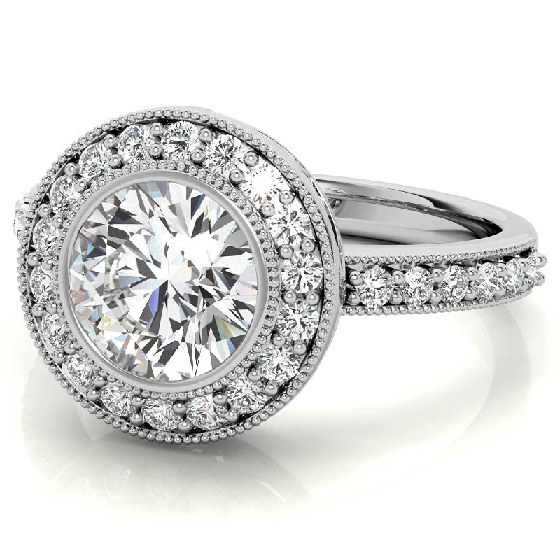 Round Halo Bezel Antique Moissanite Engagement Ring