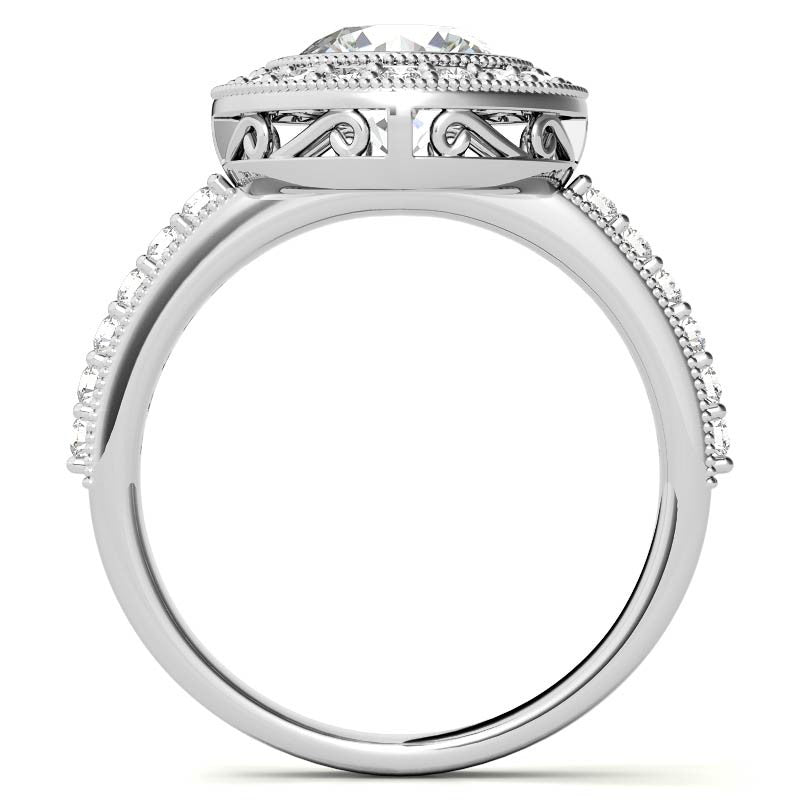 Round Halo Bezel Antique Moissanite Engagement Ring