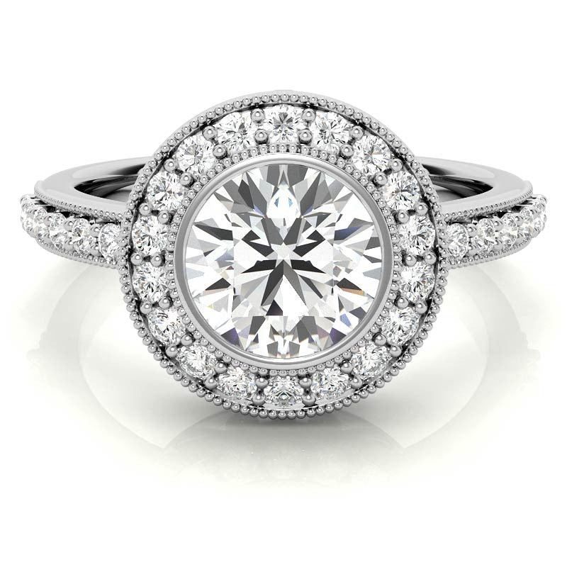 Round Halo Bezel Antique Moissanite Engagement Ring