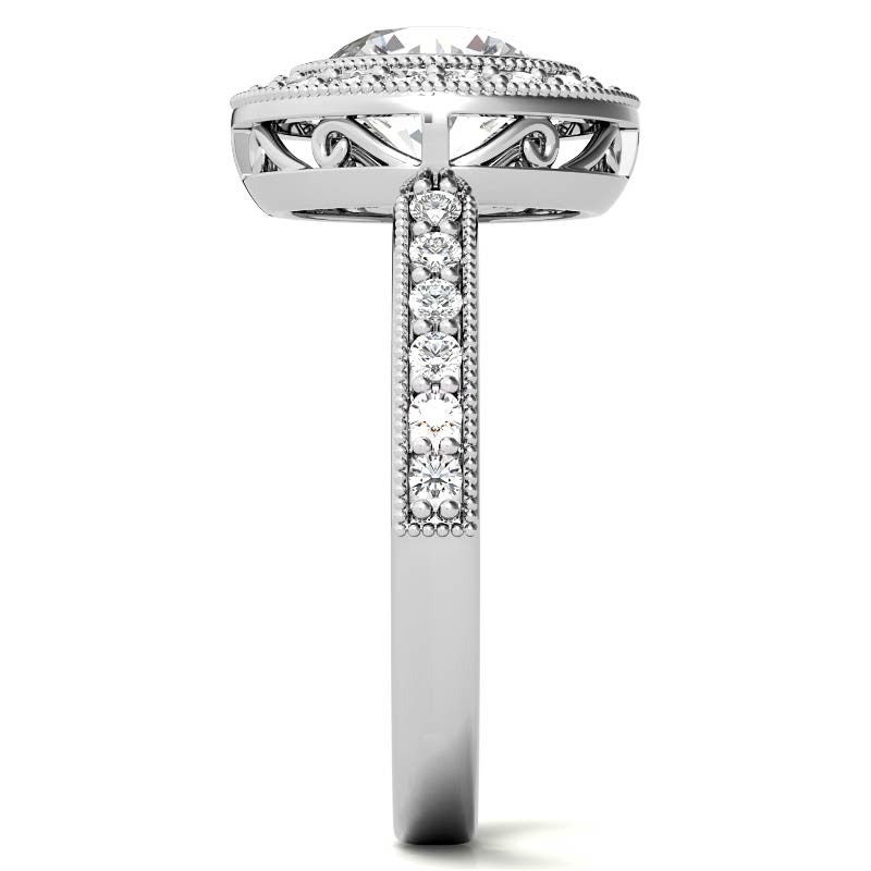 Round Halo Bezel Antique Moissanite Engagement Ring