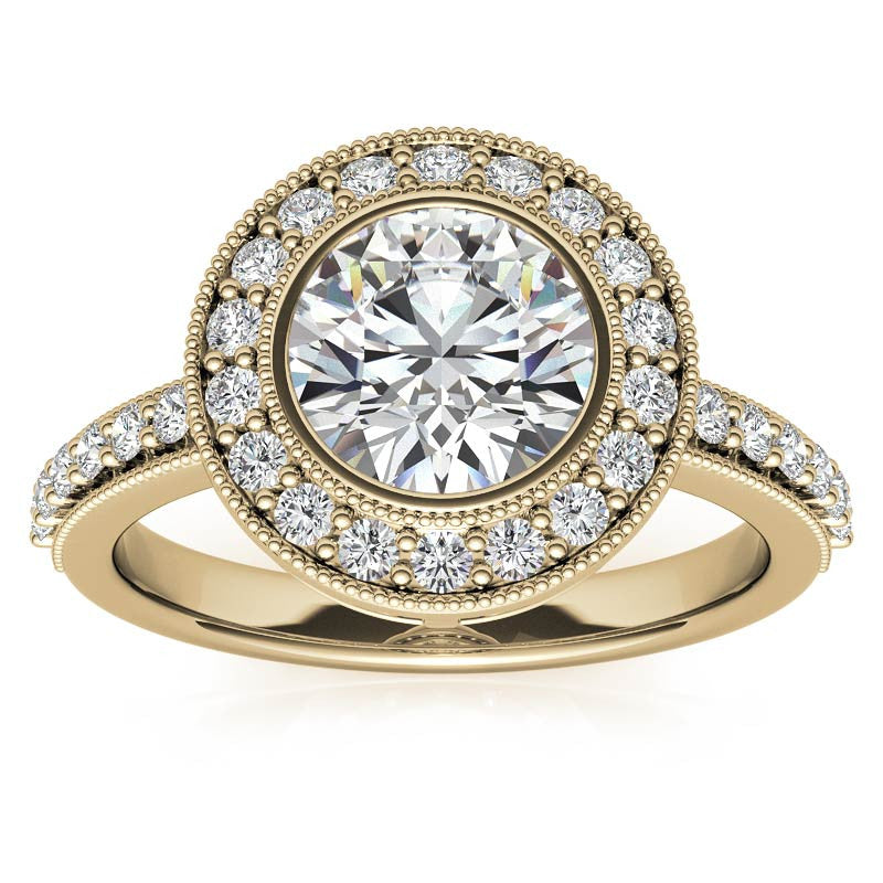 Round Halo Bezel Antique Moissanite Engagement Ring
