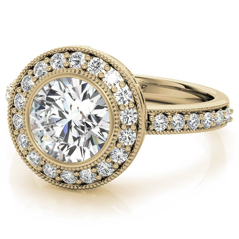 Round Halo Bezel Antique Moissanite Engagement Ring