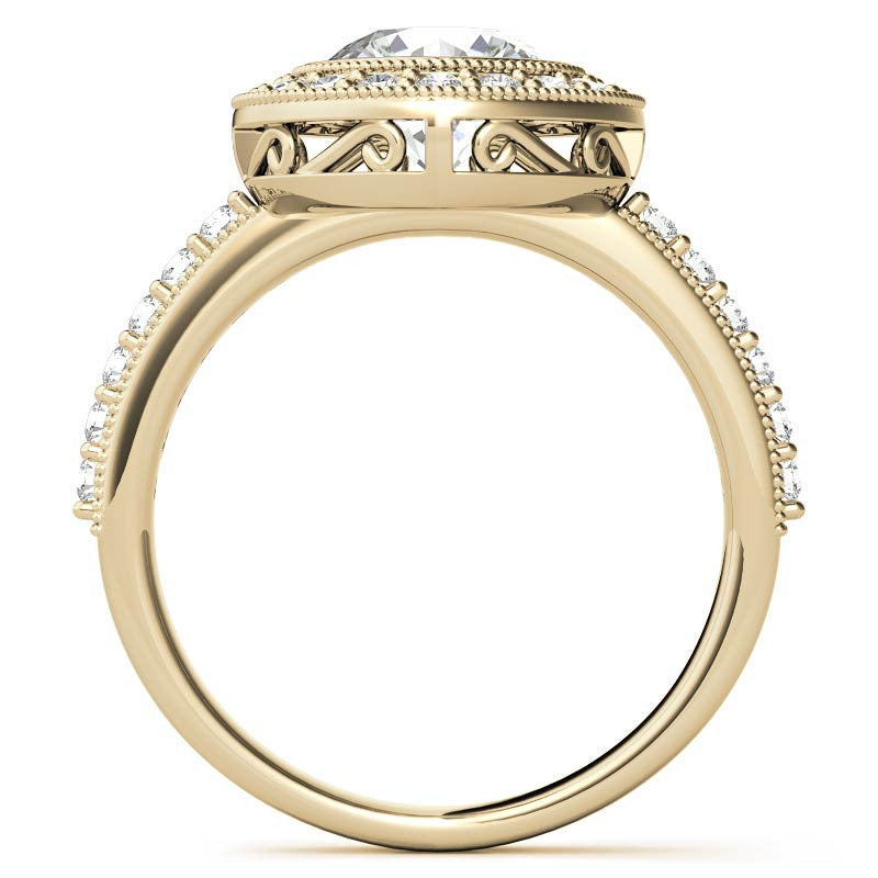 Round Halo Bezel Antique Moissanite Engagement Ring