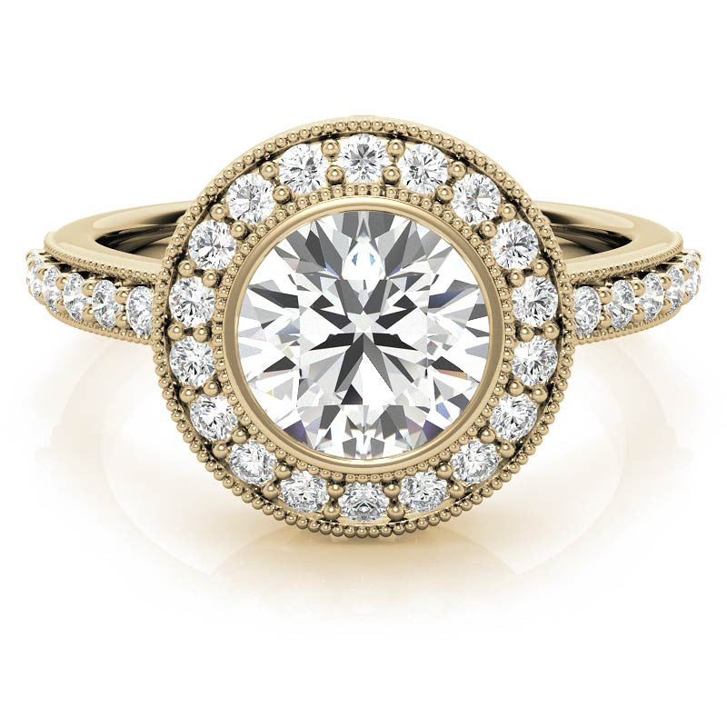 Round Halo Bezel Antique Moissanite Engagement Ring