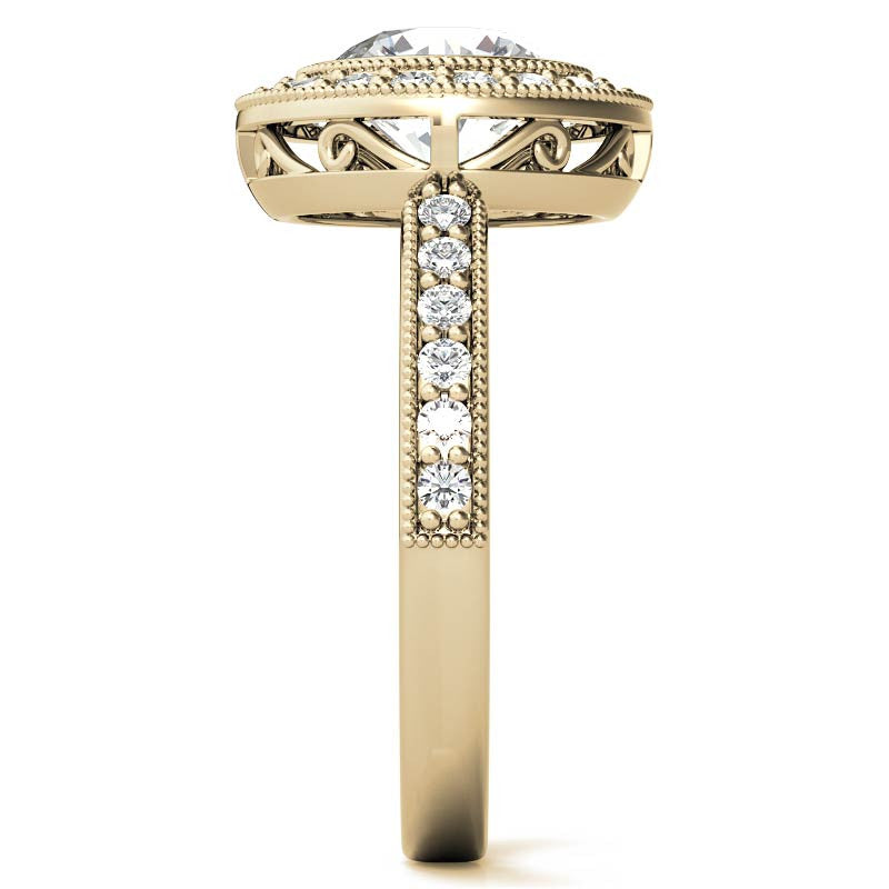 Round Halo Bezel Antique Moissanite Engagement Ring
