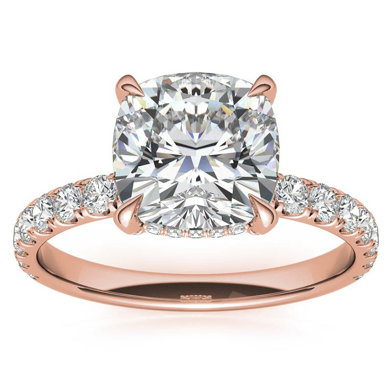 Cushion Moissanite Pave Basket Engagement Ring - 2.3mm