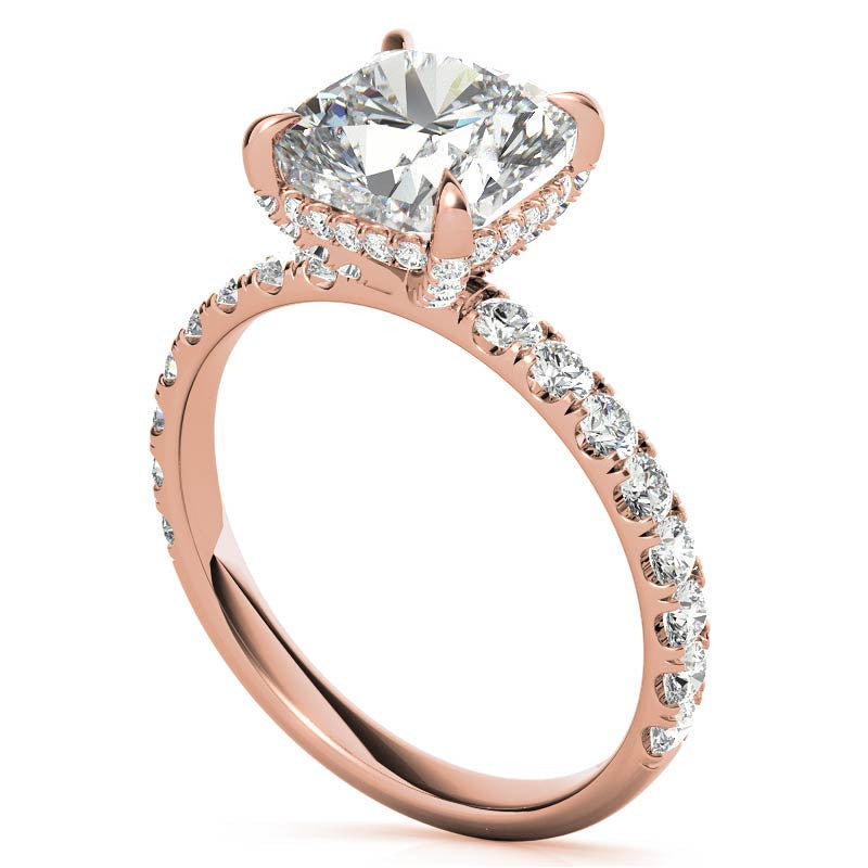 Cushion Moissanite Pave Basket Engagement Ring - 2.3mm
