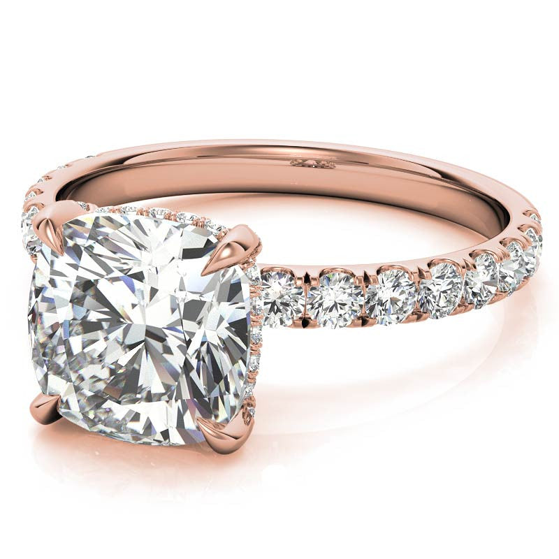 Cushion Moissanite Pave Basket Engagement Ring - 2.3mm