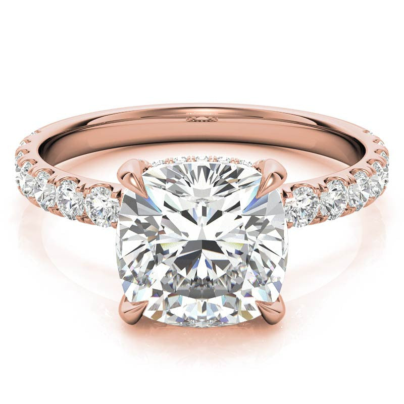 Cushion Moissanite Pave Basket Engagement Ring - 2.3mm