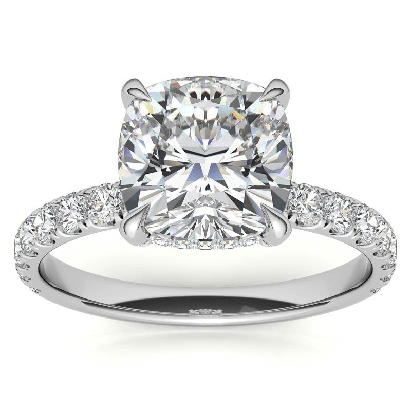 Cushion Moissanite Pave Basket Engagement Ring - 2.3mm
