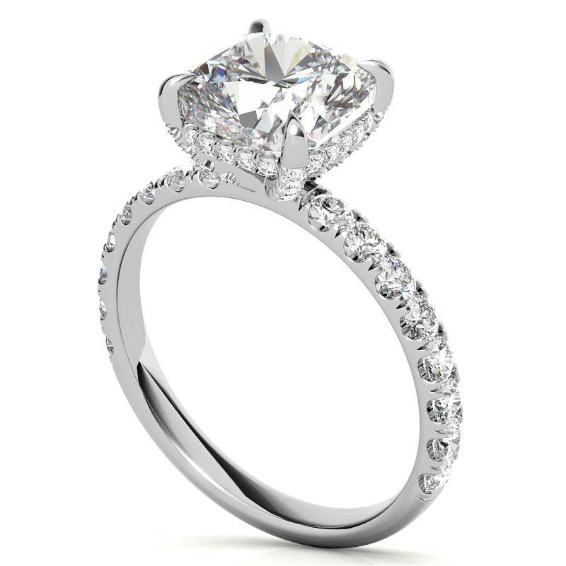 Cushion Moissanite Pave Basket Engagement Ring - 2.3mm