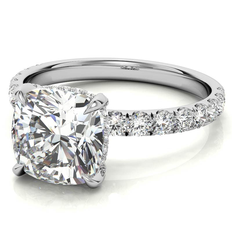 Cushion Moissanite Pave Basket Engagement Ring - 2.3mm