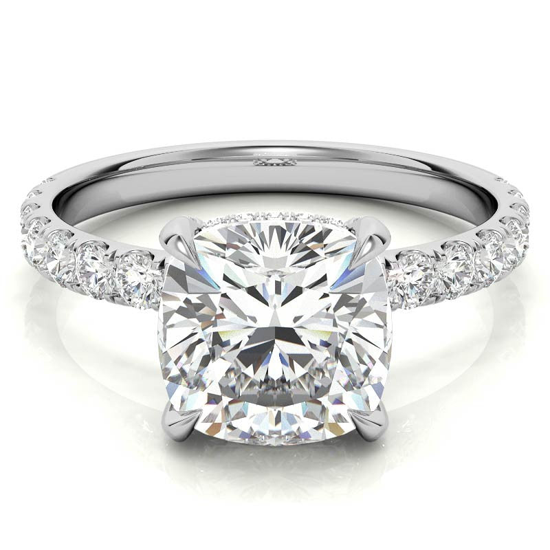 Cushion Moissanite Pave Basket Engagement Ring - 2.3mm