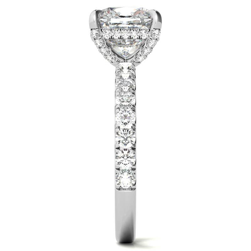 Cushion Moissanite Pave Basket Engagement Ring - 2.3mm