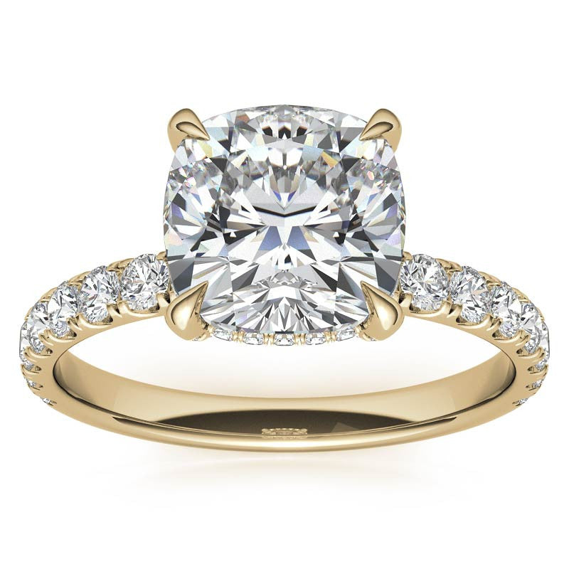 Cushion Moissanite Pave Basket Engagement Ring - 2.3mm