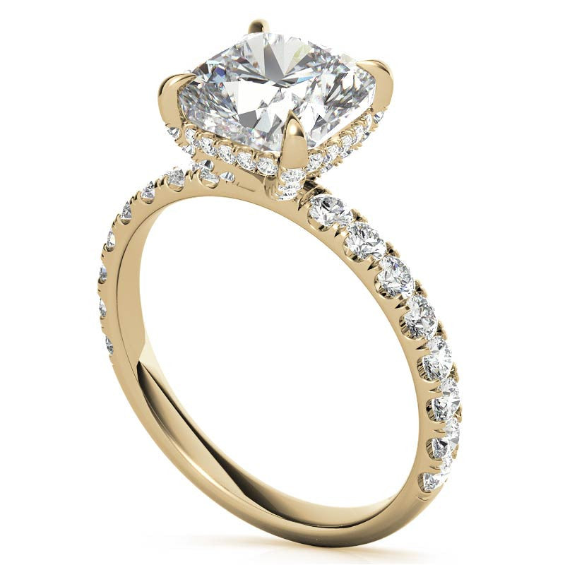 Cushion Moissanite Pave Basket Engagement Ring - 2.3mm