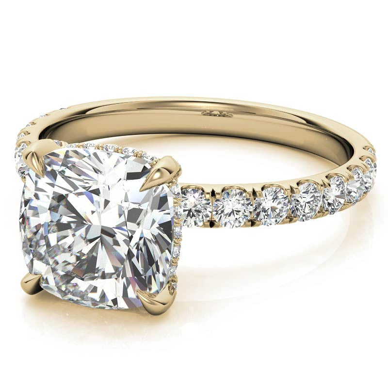 Cushion Moissanite Pave Basket Engagement Ring - 2.3mm