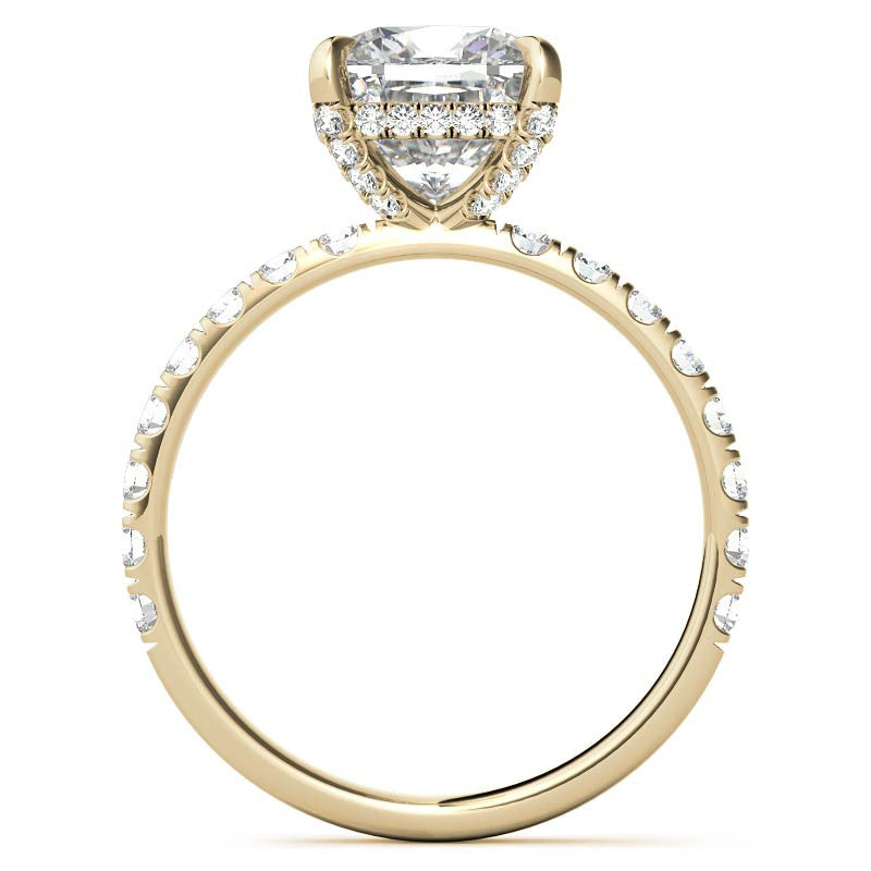 Cushion Moissanite Pave Basket Engagement Ring - 2.3mm