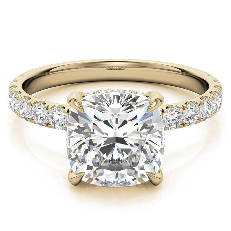 Cushion Moissanite Pave Basket Engagement Ring - 2.3mm