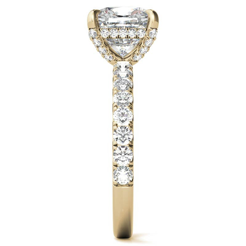 Cushion Moissanite Pave Basket Engagement Ring - 2.3mm
