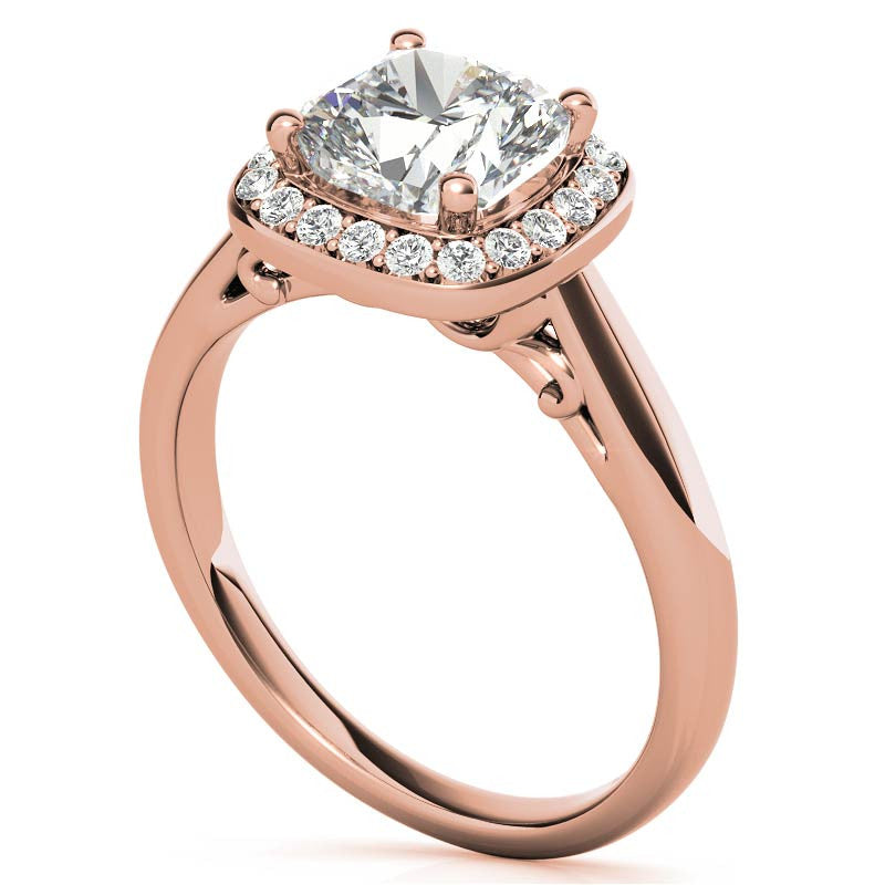 Cushion Scroll Halo Moissanite Engagement Ring