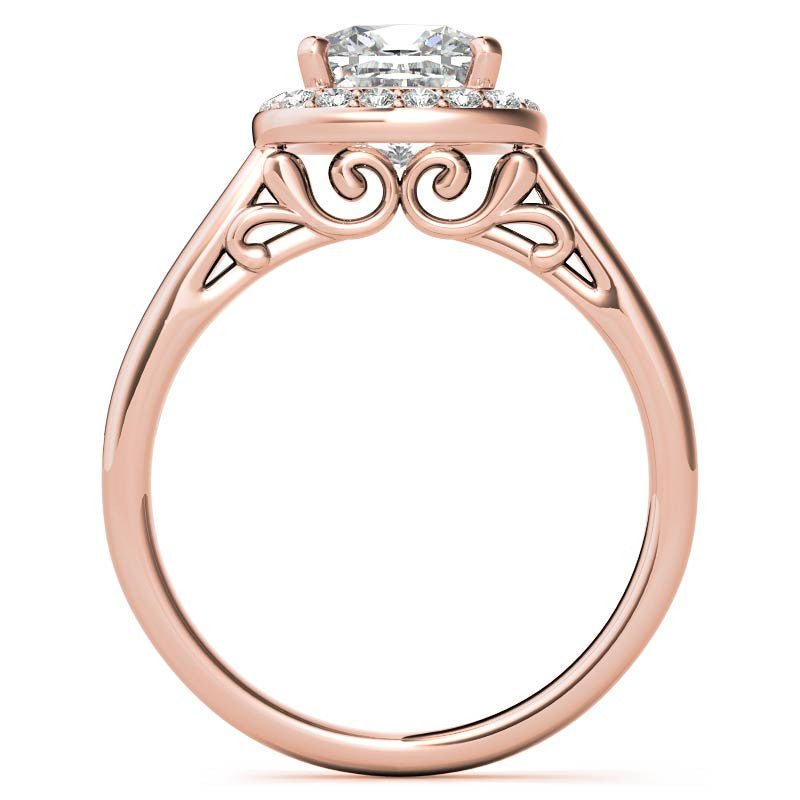 Cushion Scroll Halo Moissanite Engagement Ring