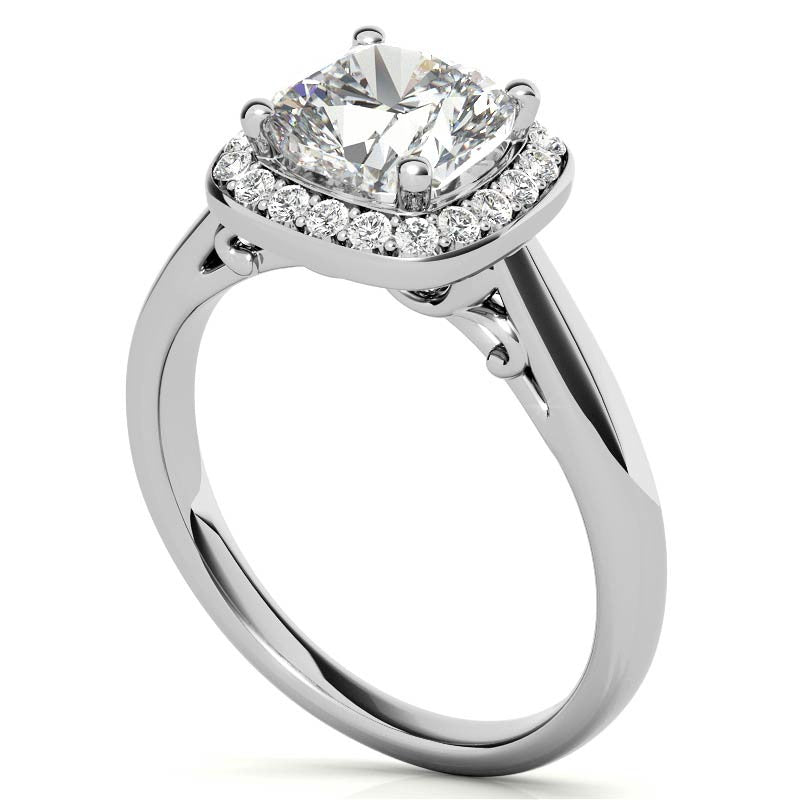 Cushion Scroll Halo Moissanite Engagement Ring