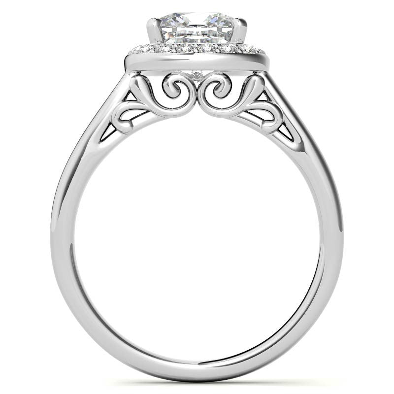 Cushion Scroll Halo Moissanite Engagement Ring