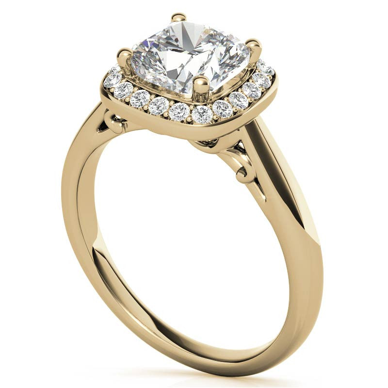 Cushion Scroll Halo Moissanite Engagement Ring