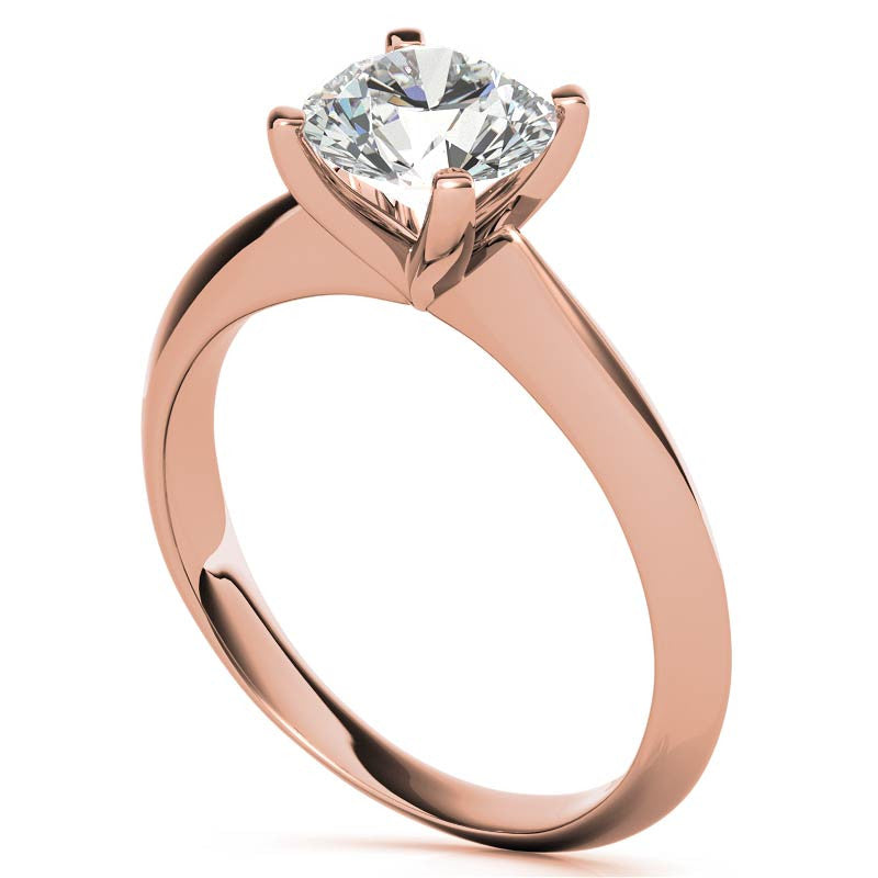 Round Brilliant Moissanite Tapered Knife Edge Solitaire Ring