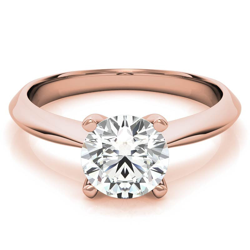 Round Brilliant Moissanite Tapered Knife Edge Solitaire Ring