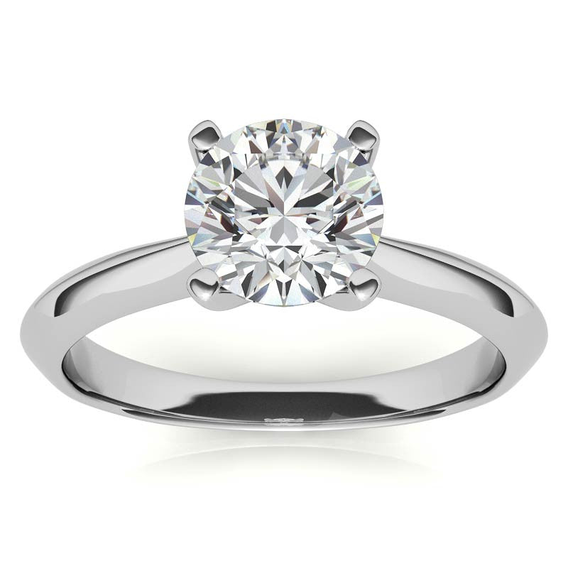 Round Brilliant Moissanite Tapered Knife Edge Solitaire Ring