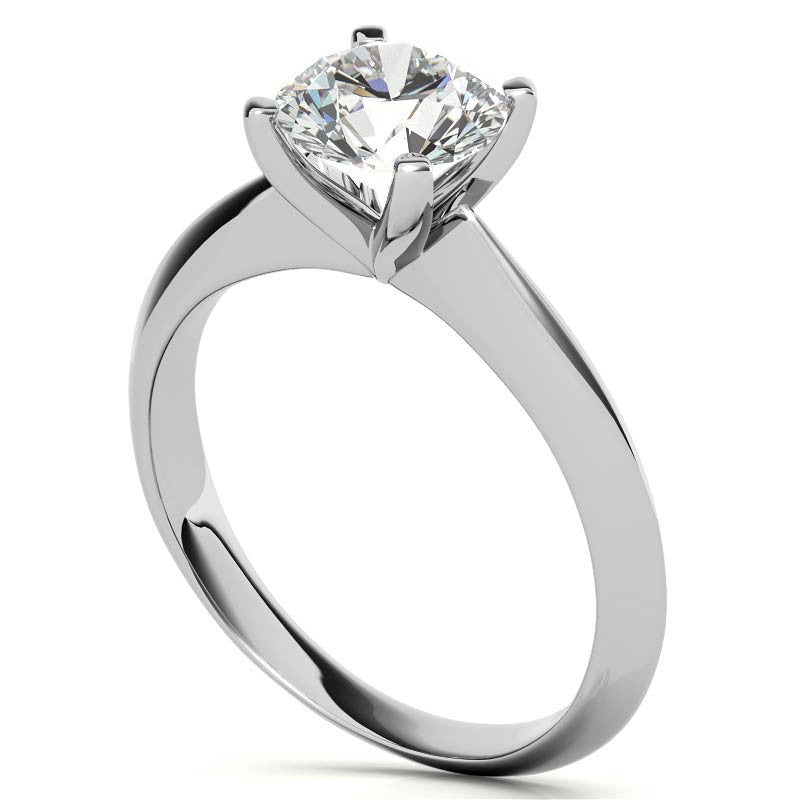 Round Brilliant Moissanite Tapered Knife Edge Solitaire Ring