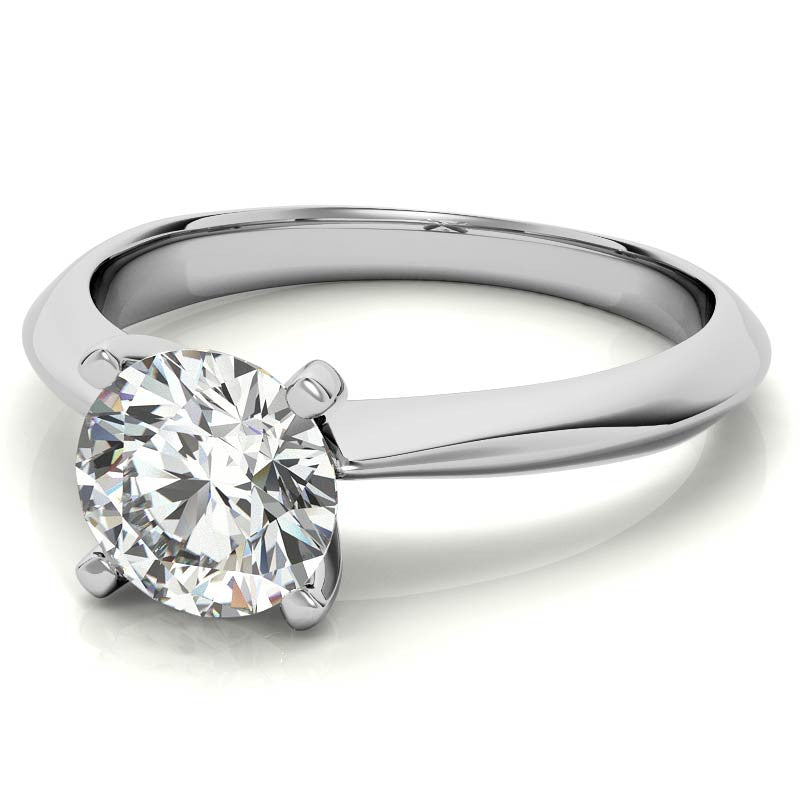 Round Brilliant Moissanite Tapered Knife Edge Solitaire Ring