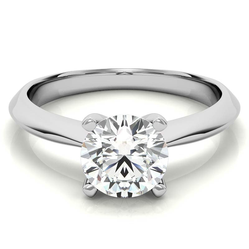 Round Brilliant Moissanite Tapered Knife Edge Solitaire Ring