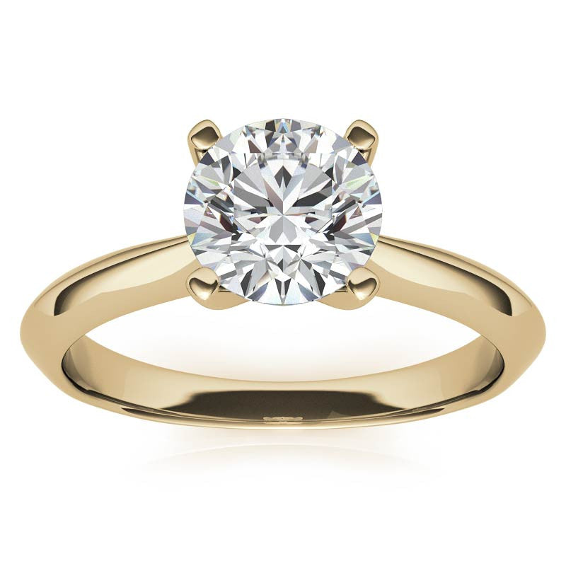 Round Brilliant Moissanite Tapered Knife Edge Solitaire Ring