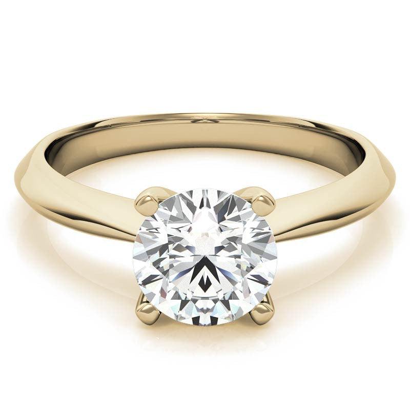 Round Brilliant Moissanite Tapered Knife Edge Solitaire Ring
