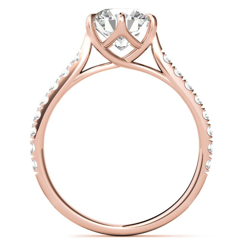 Round Trellis Style Moissanite Engagement Ring with Claw Prongs