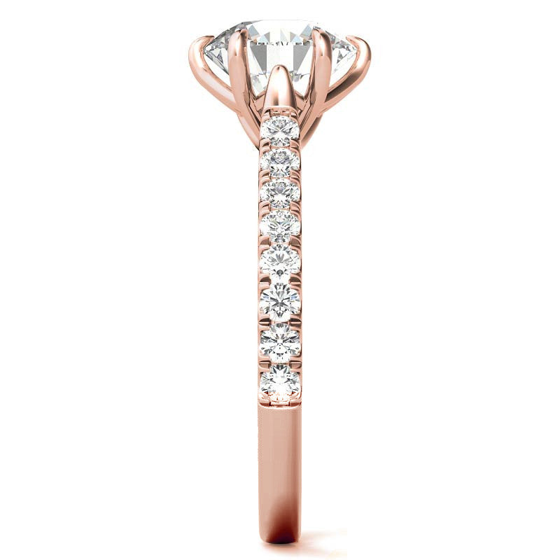 Round Trellis Style Moissanite Engagement Ring with Claw Prongs