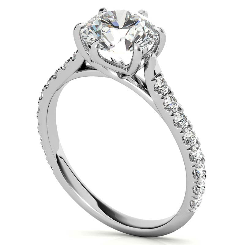 Round Trellis Style Moissanite Engagement Ring with Claw Prongs