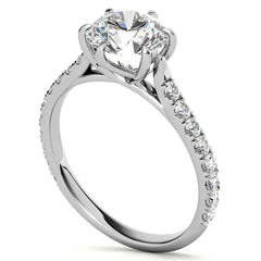 Round Trellis Style Moissanite Engagement Ring with Claw Prongs