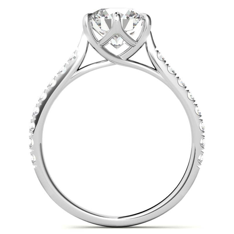 Round Trellis Style Moissanite Engagement Ring with Claw Prongs