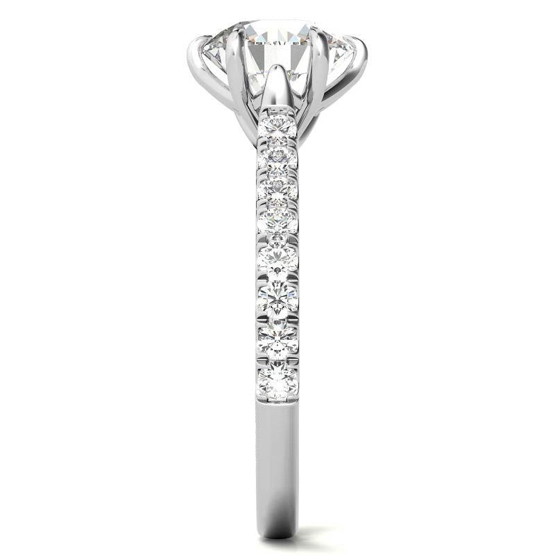 Round Trellis Style Moissanite Engagement Ring with Claw Prongs