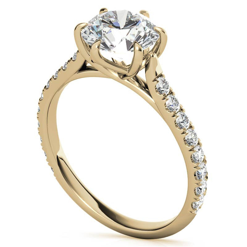 Round Trellis Style Moissanite Engagement Ring with Claw Prongs