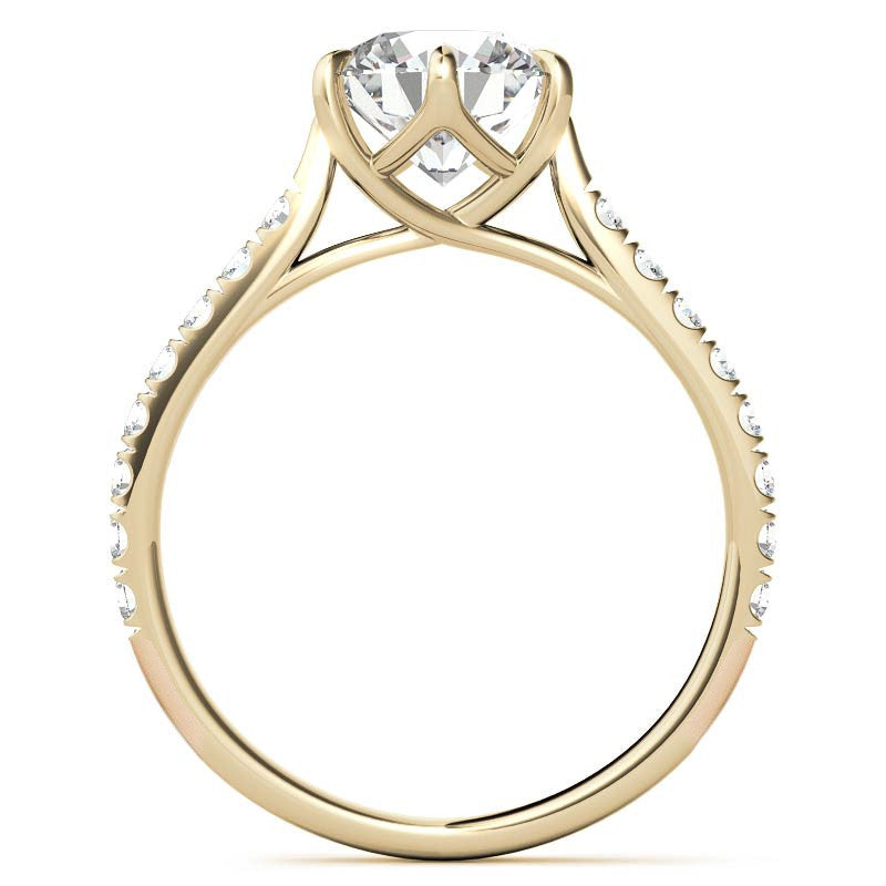 Round Trellis Style Moissanite Engagement Ring with Claw Prongs