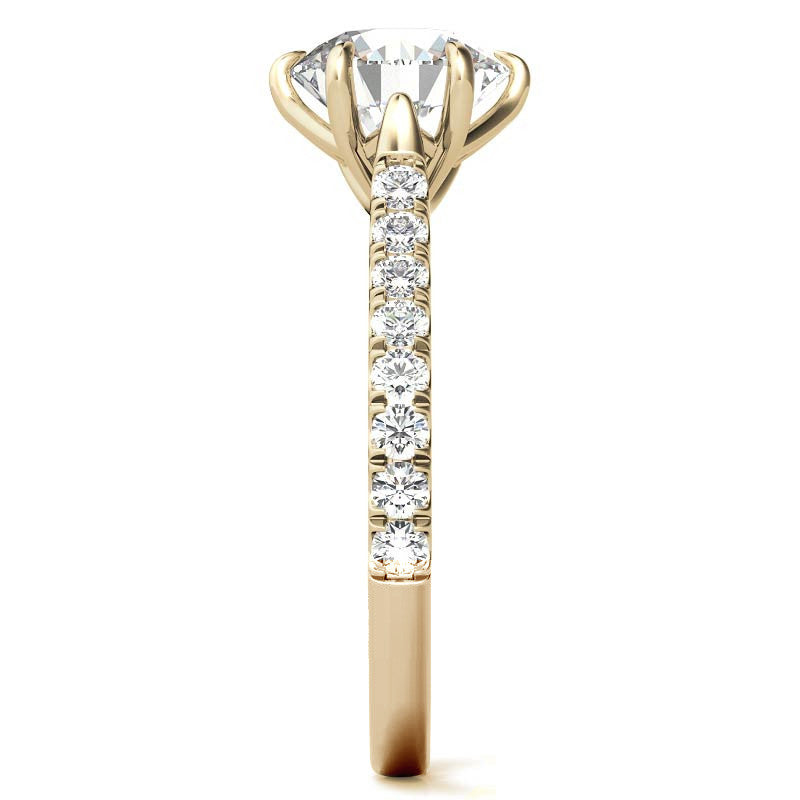 Round Trellis Style Moissanite Engagement Ring with Claw Prongs